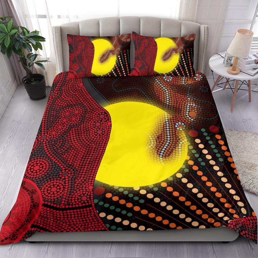 Aboriginal Bedding Set - Indigenous Snake Sun Dot Painting - Vibe Hoodie Shop