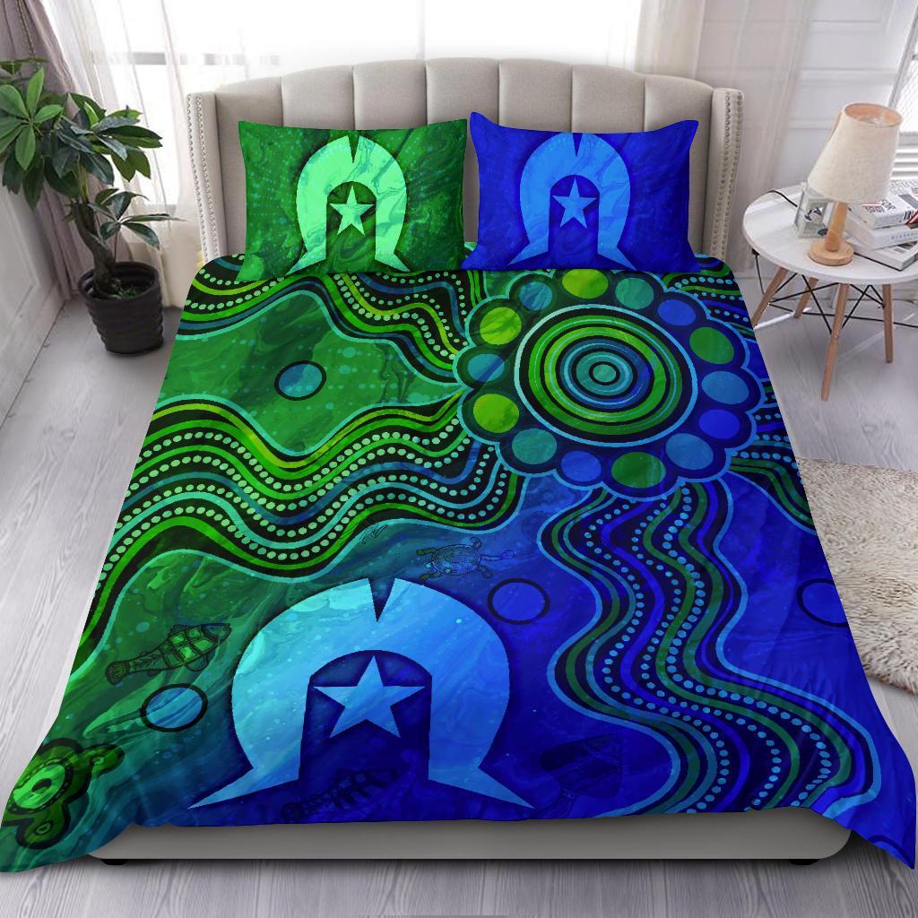 Aboriginal Bedding Set, Torres Strait Islands Flag - Vibe Hoodie Shop