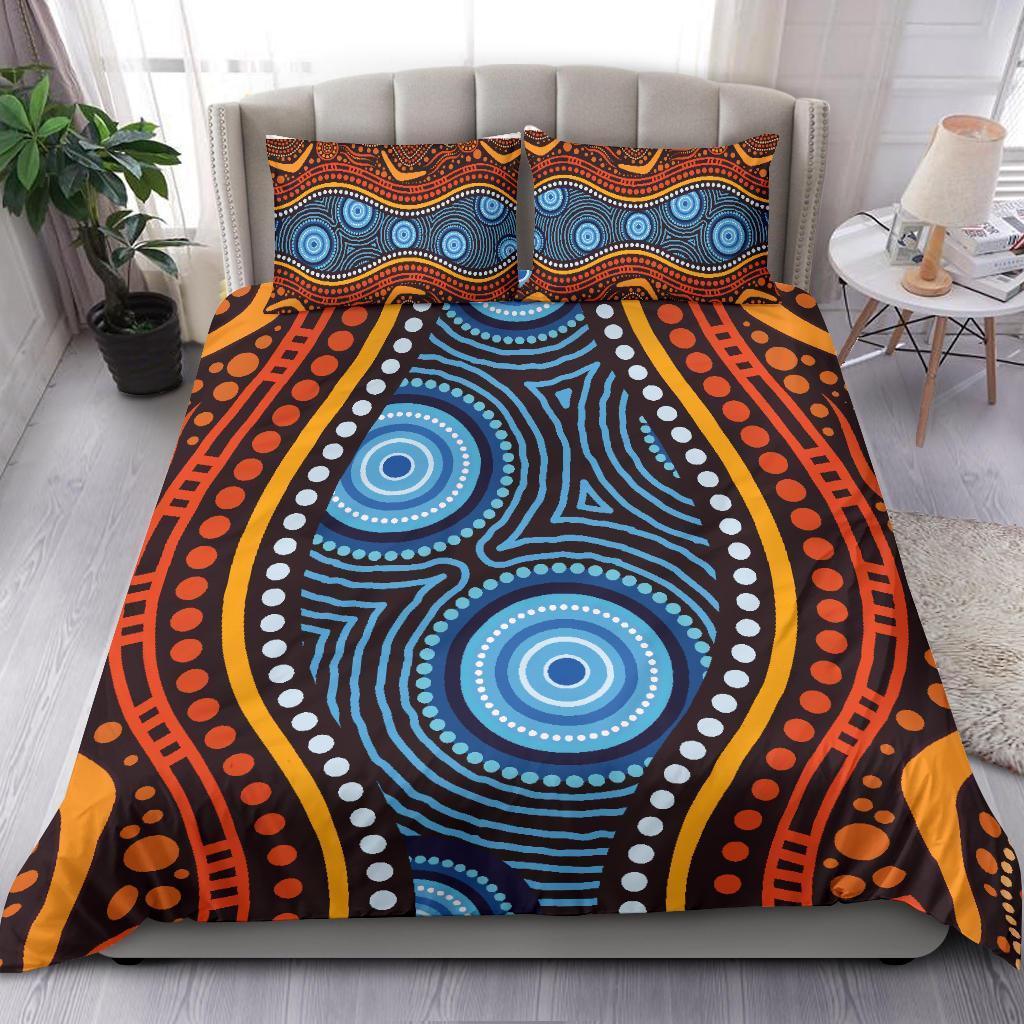 Aboriginal Bedding Set - Boomerang Circle Dot Painting Art Ver01 - Vibe Hoodie Shop