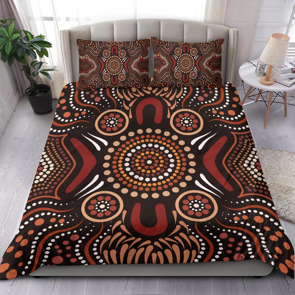 Aboriginal Bedding Set - Boomerang Circle Dot Painting Art Ver02 - Vibe Hoodie Shop