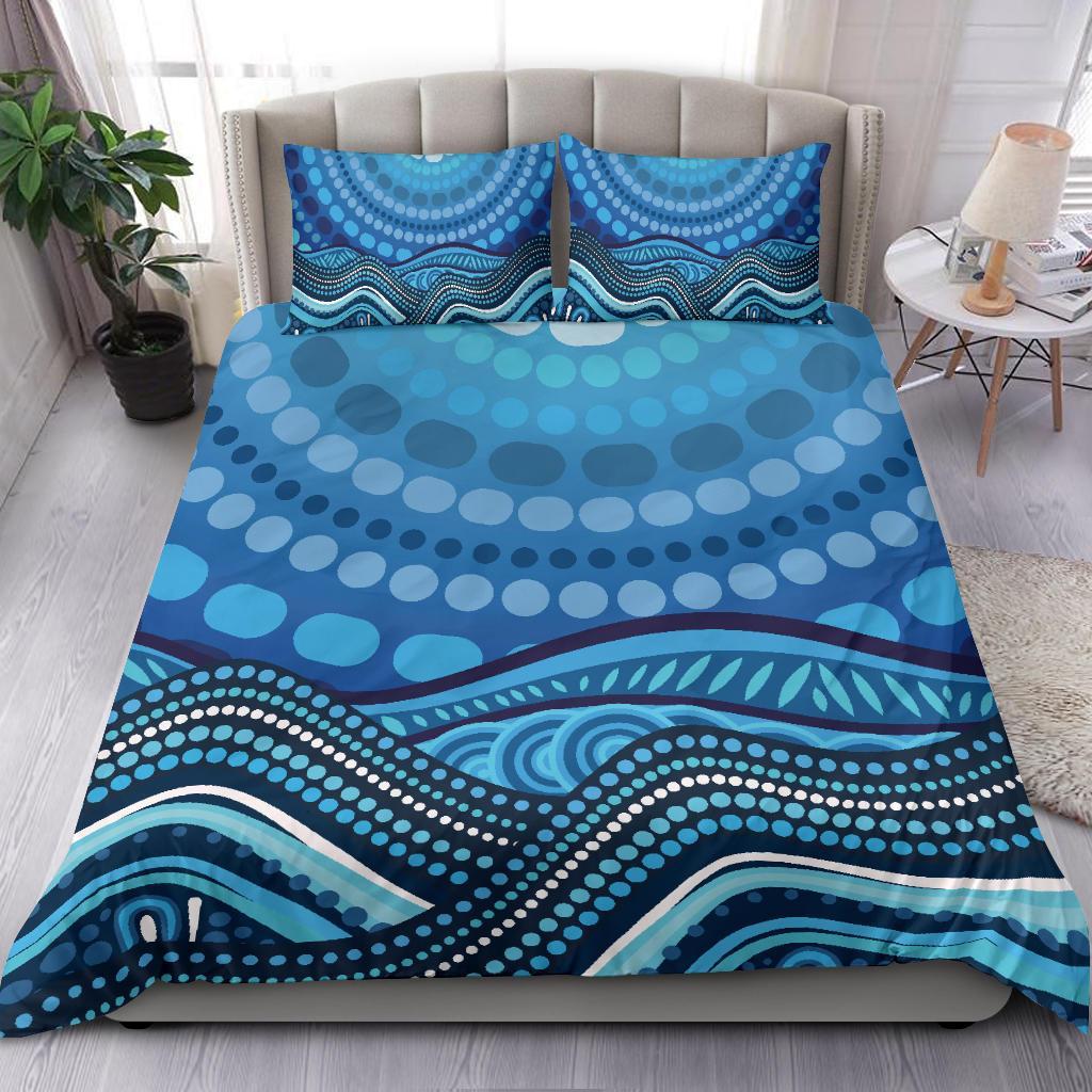 Aboriginal Bedding Set - Blue Circle ABoriginal Art - Vibe Hoodie Shop