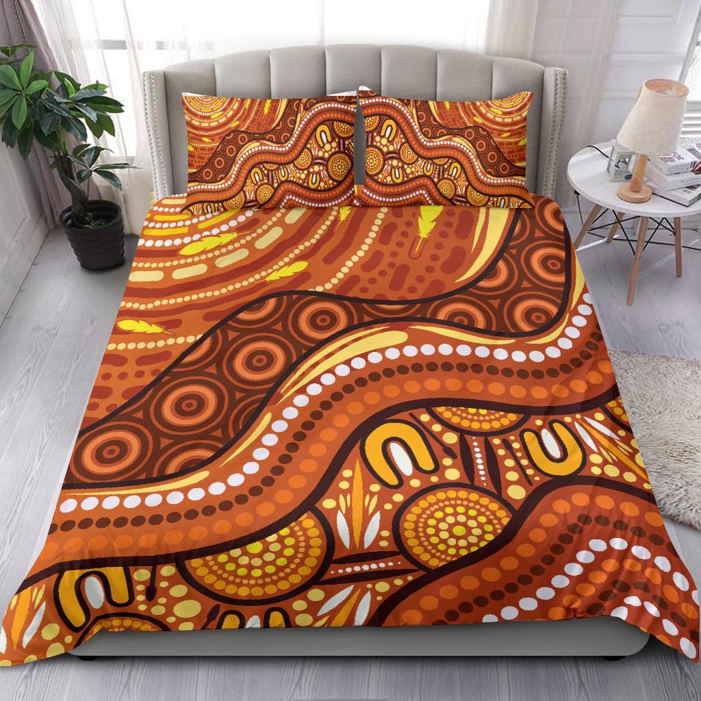 Aboriginal Bedding Set - Landscape and The Sun Dot Painting Art - Vibe Hoodie Shop