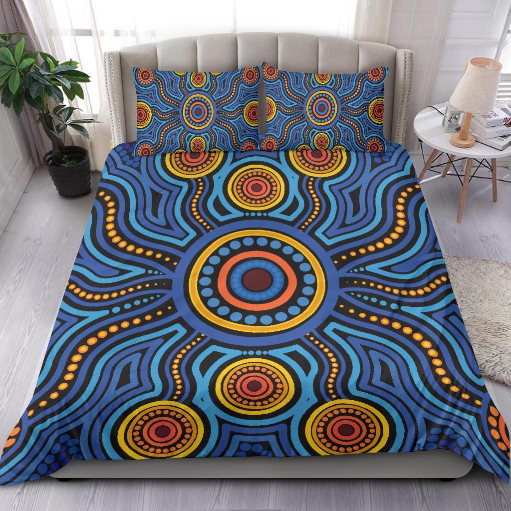 Aboriginal Bedding Set - Aboriginal Flower Blue Dot Painting Art - Vibe Hoodie Shop