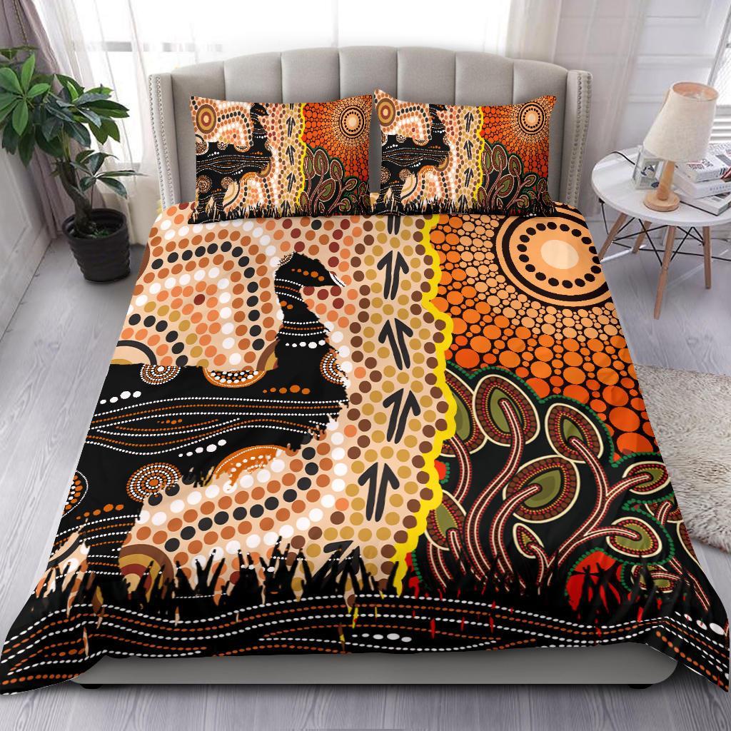 Bedding Set - Australian Aboriginal Sun and Emu - Vibe Hoodie Shop