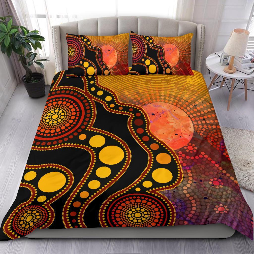 Aboriginal Bedding Set - Australia Indigenous Flag Circle Dot Painting Art (Golden) - Vibe Hoodie Shop