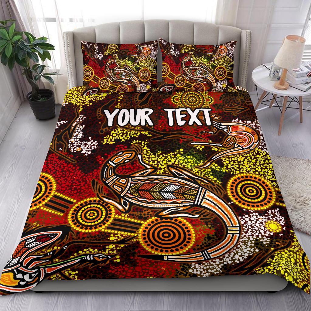 Custom Aboriginal Bedding Set, Kangaroo and Lizard Dot Painting Art - Vibe Hoodie Shop