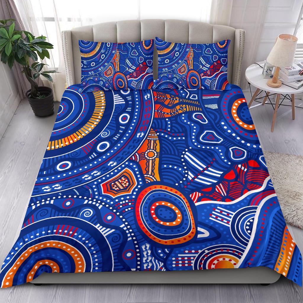 Aboriginal Bedding Set - Indigenous Footprint Patterns Blue Color - Vibe Hoodie Shop