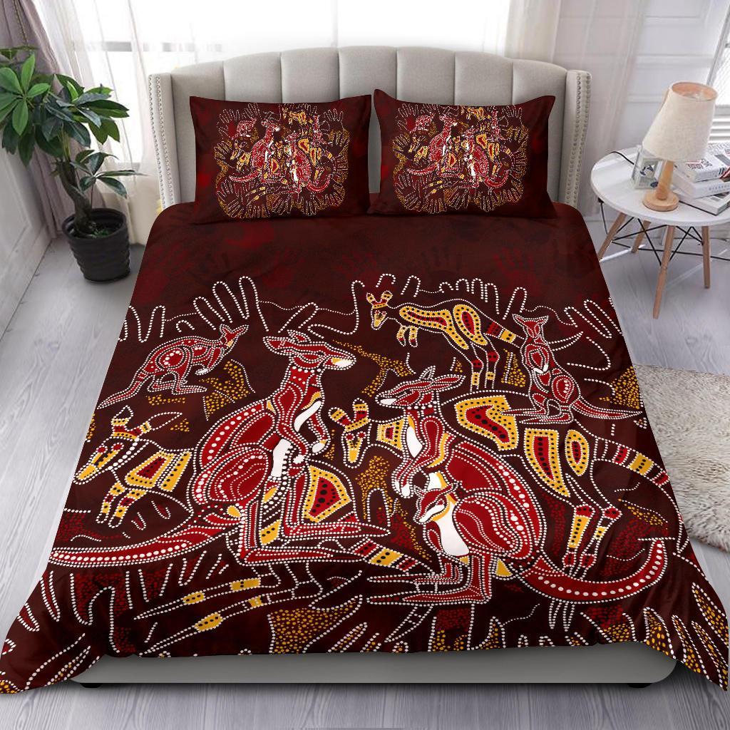 Aboriginal Bedding Set - Kangaroo family with Hand Art - Vibe Hoodie Shop