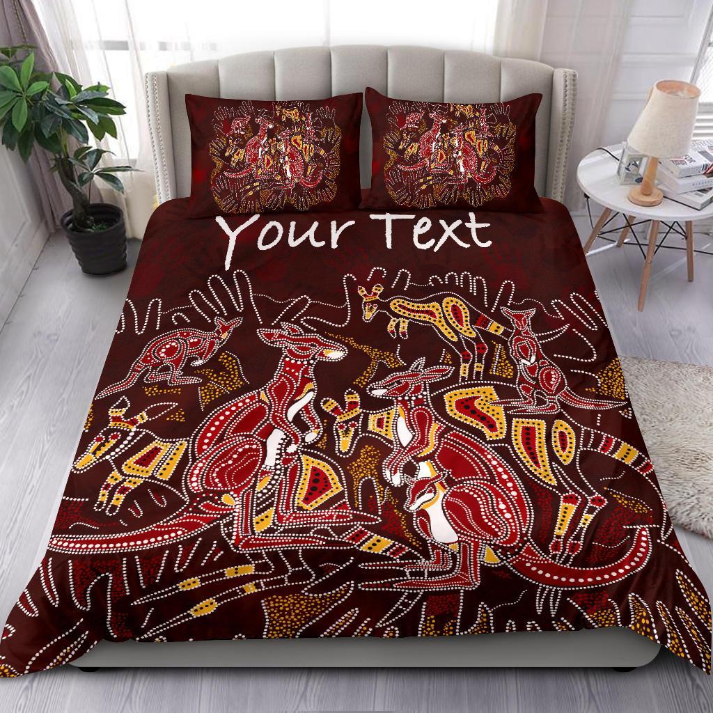 Custom Aboriginal Bedding Set - Kangaroo family with Hand Art - Vibe Hoodie Shop