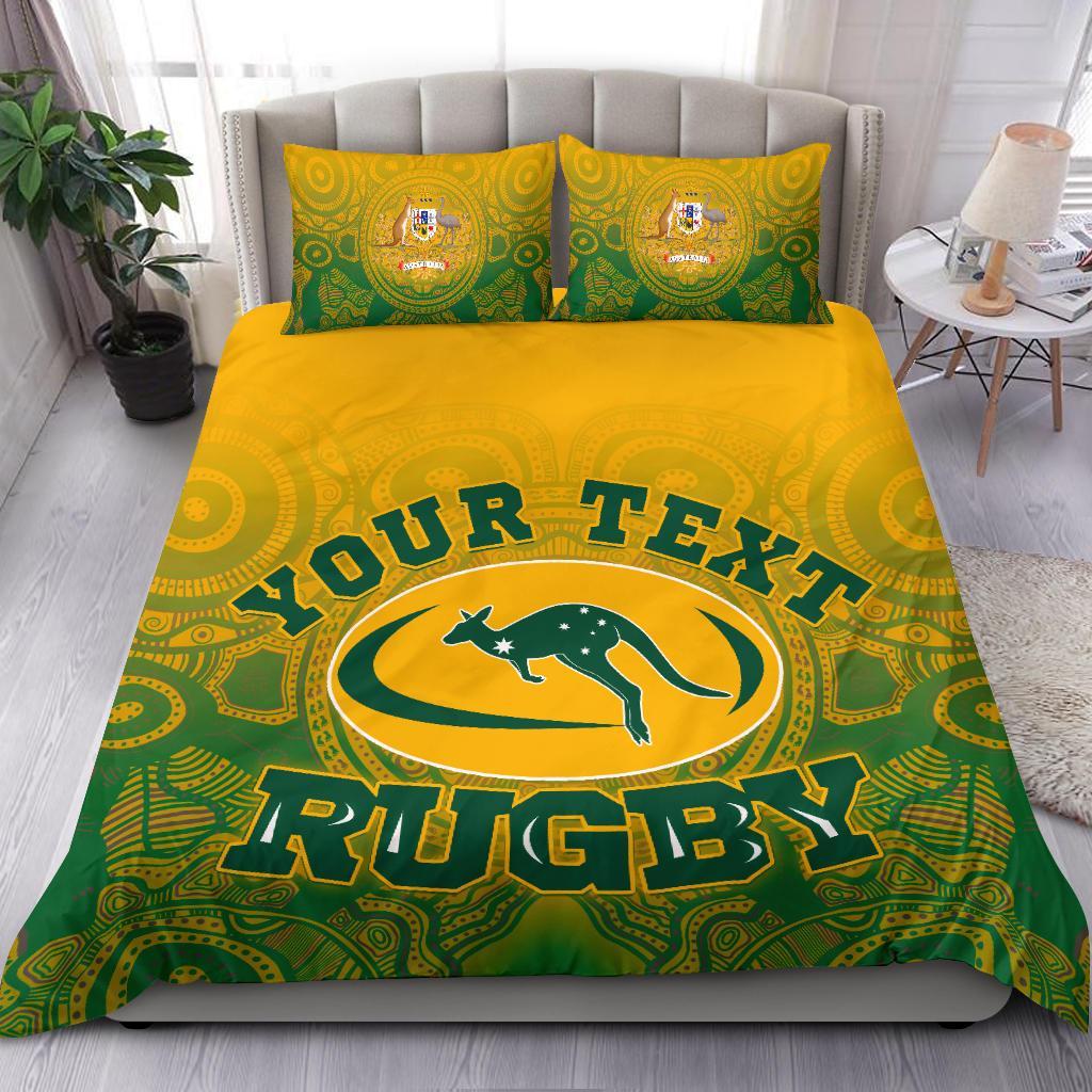 Custom Aboriginal Bedding Set, Australia Rugby and Coat Of Arms - Vibe Hoodie Shop