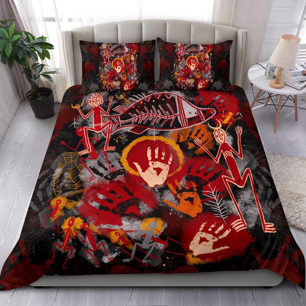 Aboriginal Bedding Set - Indigenous Fish Hand Art - Vibe Hoodie Shop