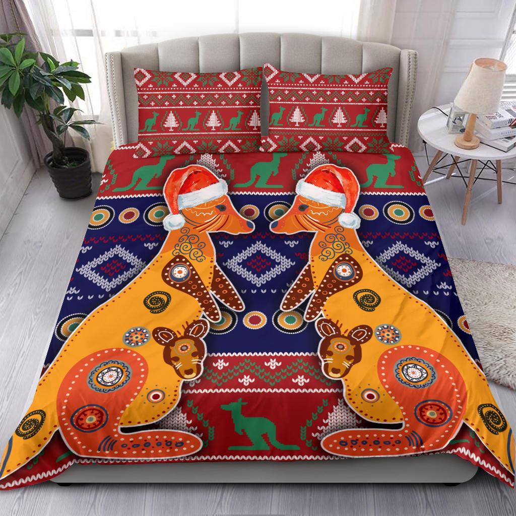 Australia Christmas Bedding Set - Mother Kangaroo In Christmas - Vibe Hoodie Shop