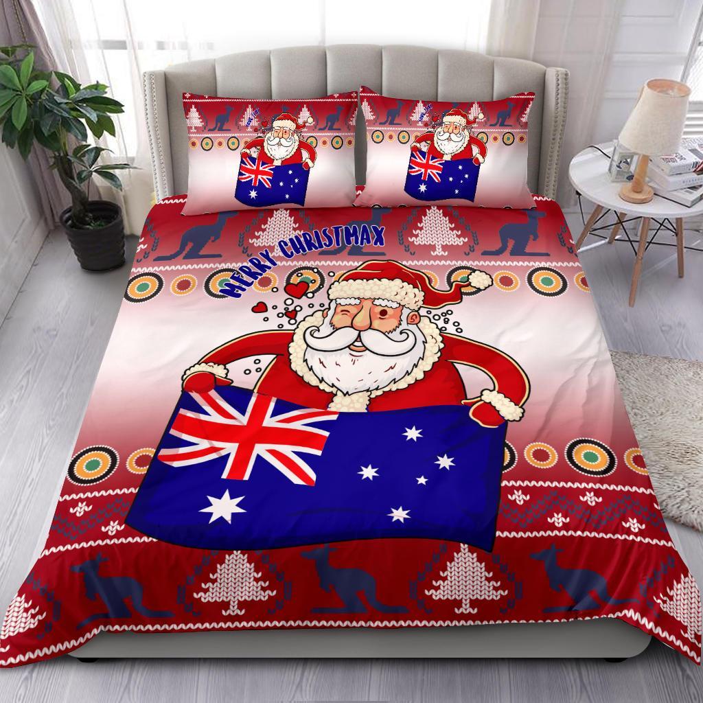 Christmas Personalised Bedding Set - Australia Santa Claus Hold The Flag (Red) - Vibe Hoodie Shop