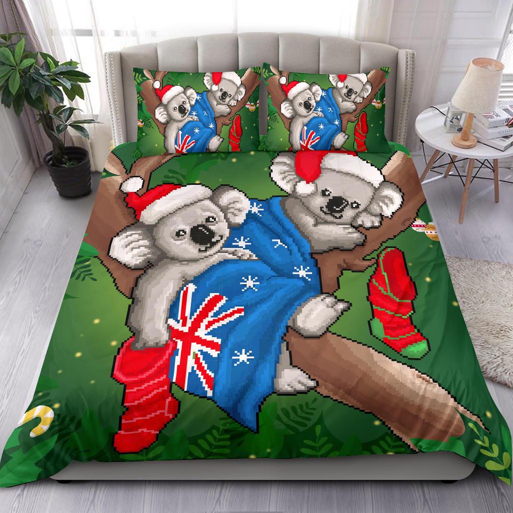 Christmas Bedding Set - Australia Flag with Koala Ugly Christmas - Vibe Hoodie Shop