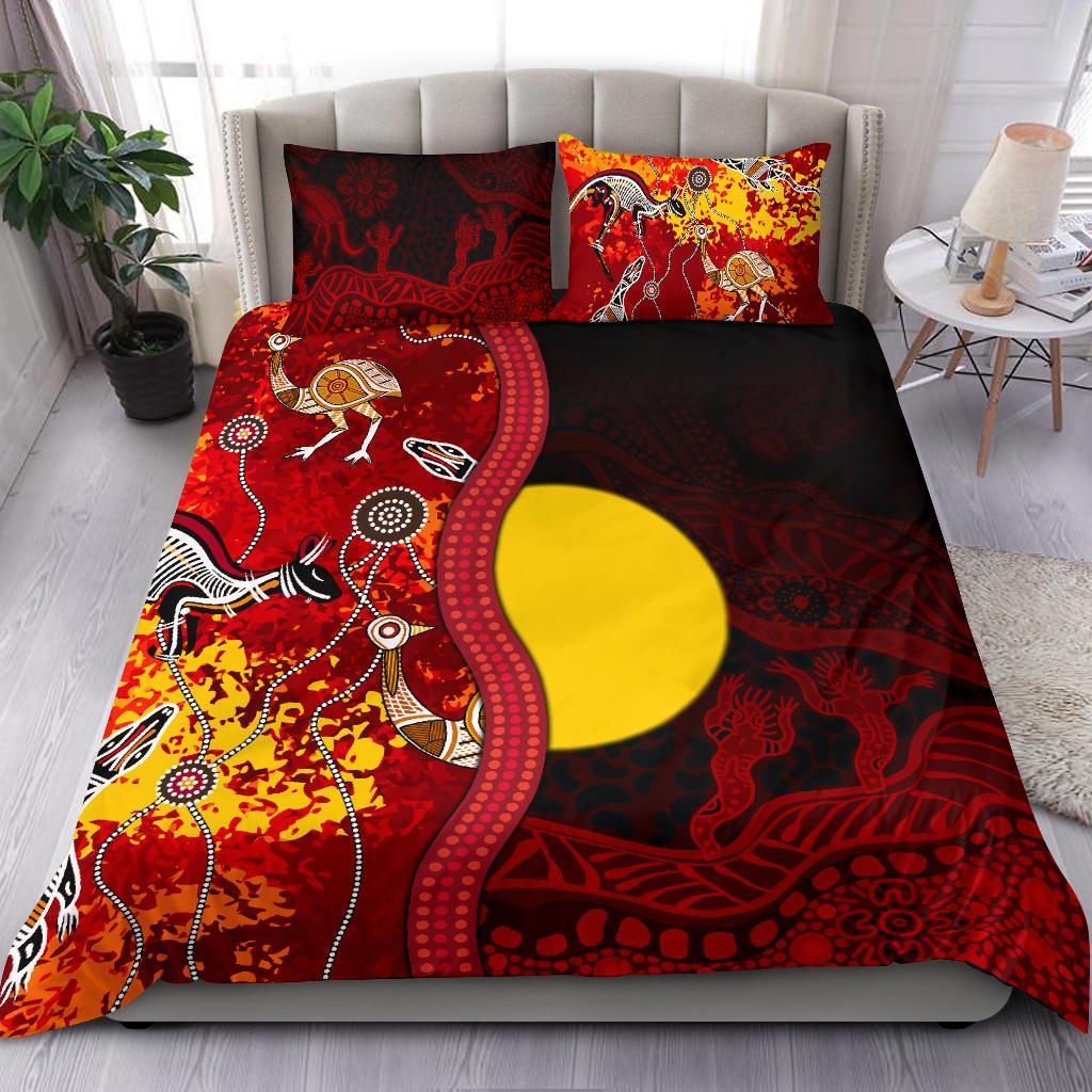 Aboriginal Bedding Set - Red Indigenous Flag - Vibe Hoodie Shop