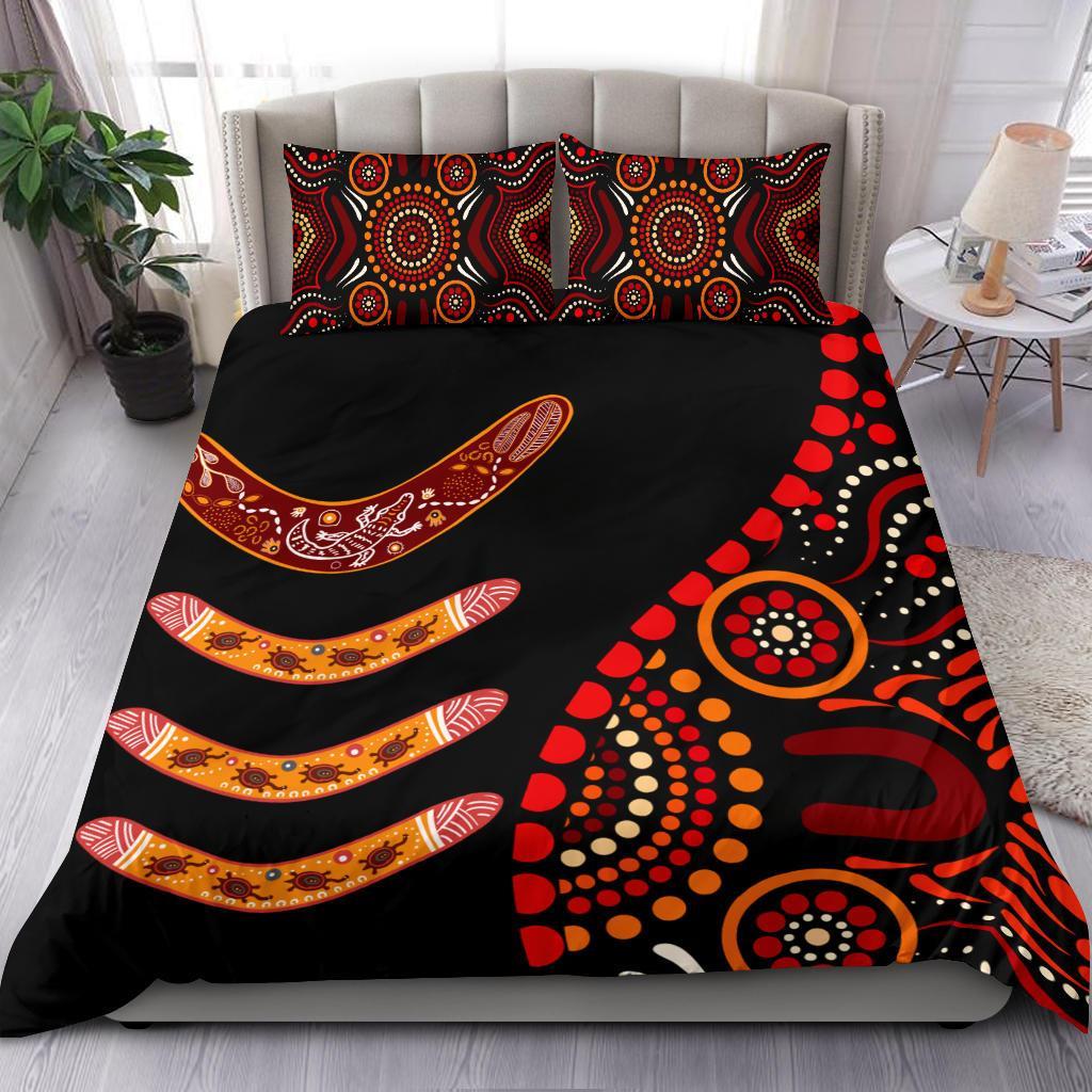 Aboriginal Bedding Set - Aboriginal Boomerangs With Dot Painting Pattern - Vibe Hoodie Shop