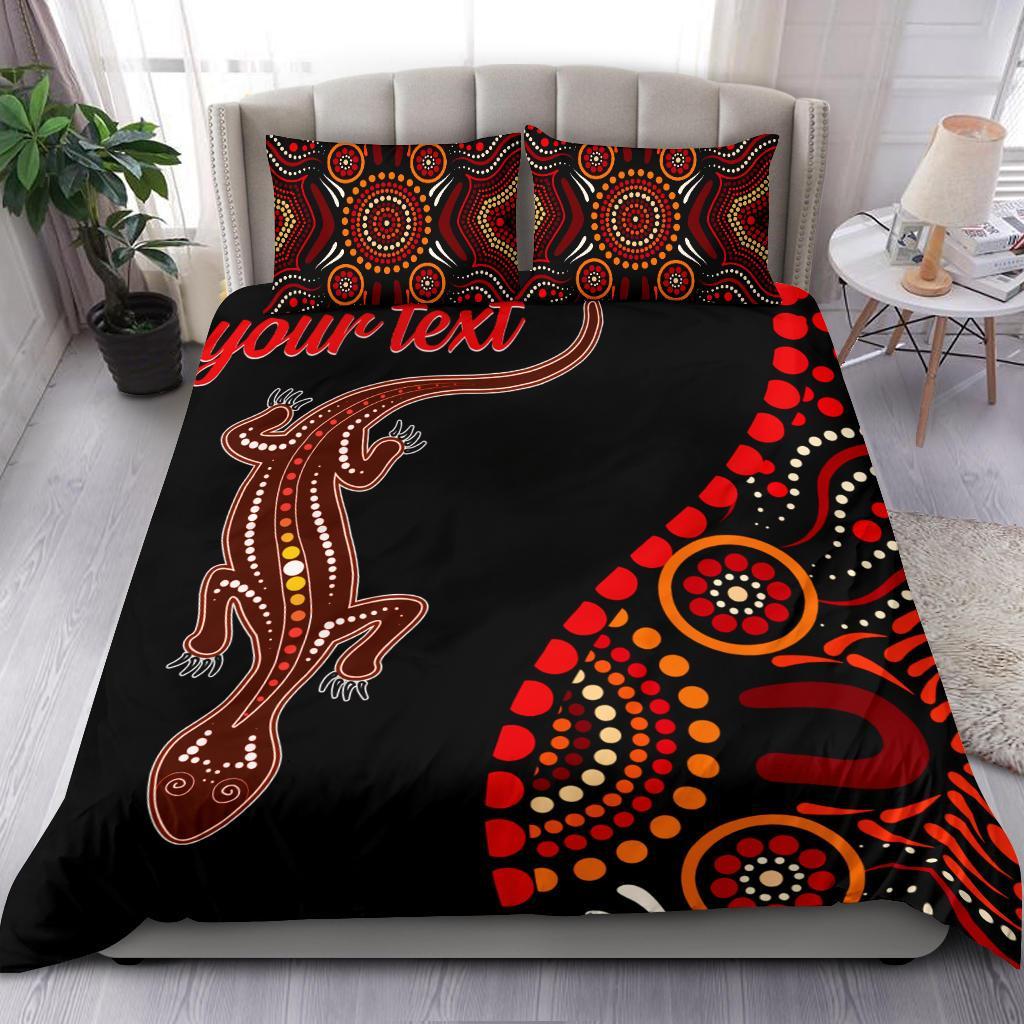 Aboriginal Personalised Bedding Set - Aboriginal Lizard With Dot Painting Patterns - Vibe Hoodie Shop