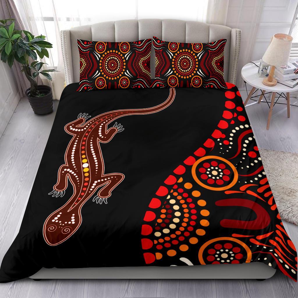 Aboriginal Bedding Set - Aboriginal Lizard With Dot Painting Patterns - Vibe Hoodie Shop