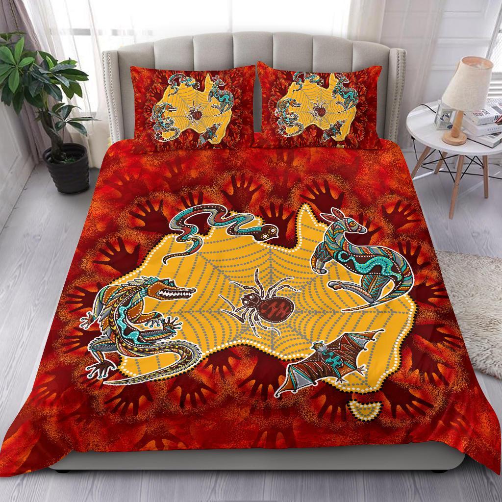 Aboriginal Bedding Set - Australia Map Hand Patterns Spider Web - Vibe Hoodie Shop