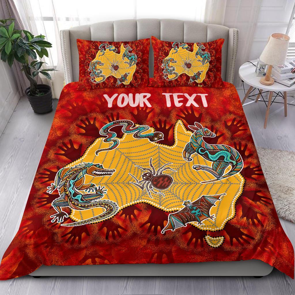 Custom Aboriginal Bedding Set - Australia Map Hand Patterns Spider Web - Vibe Hoodie Shop