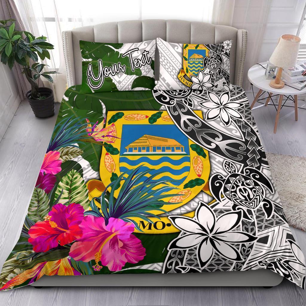 Tuvalu Custom Personalised Bedding Set White - Turle Plumeria Banana Leaf - Vibe Hoodie Shop