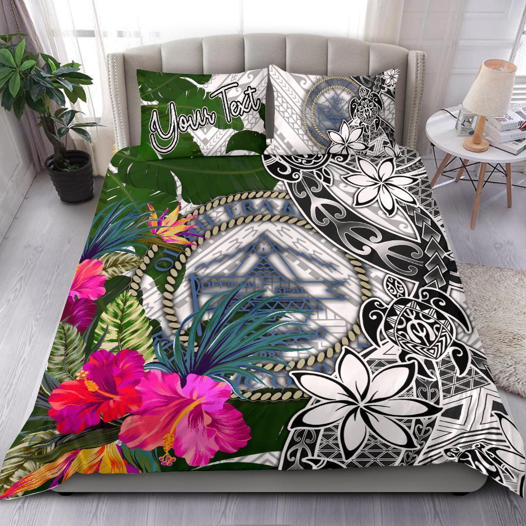 Palau Custom Personalised Bedding Set White - Turle Plumeria Banana Leaf Crest - Vibe Hoodie Shop