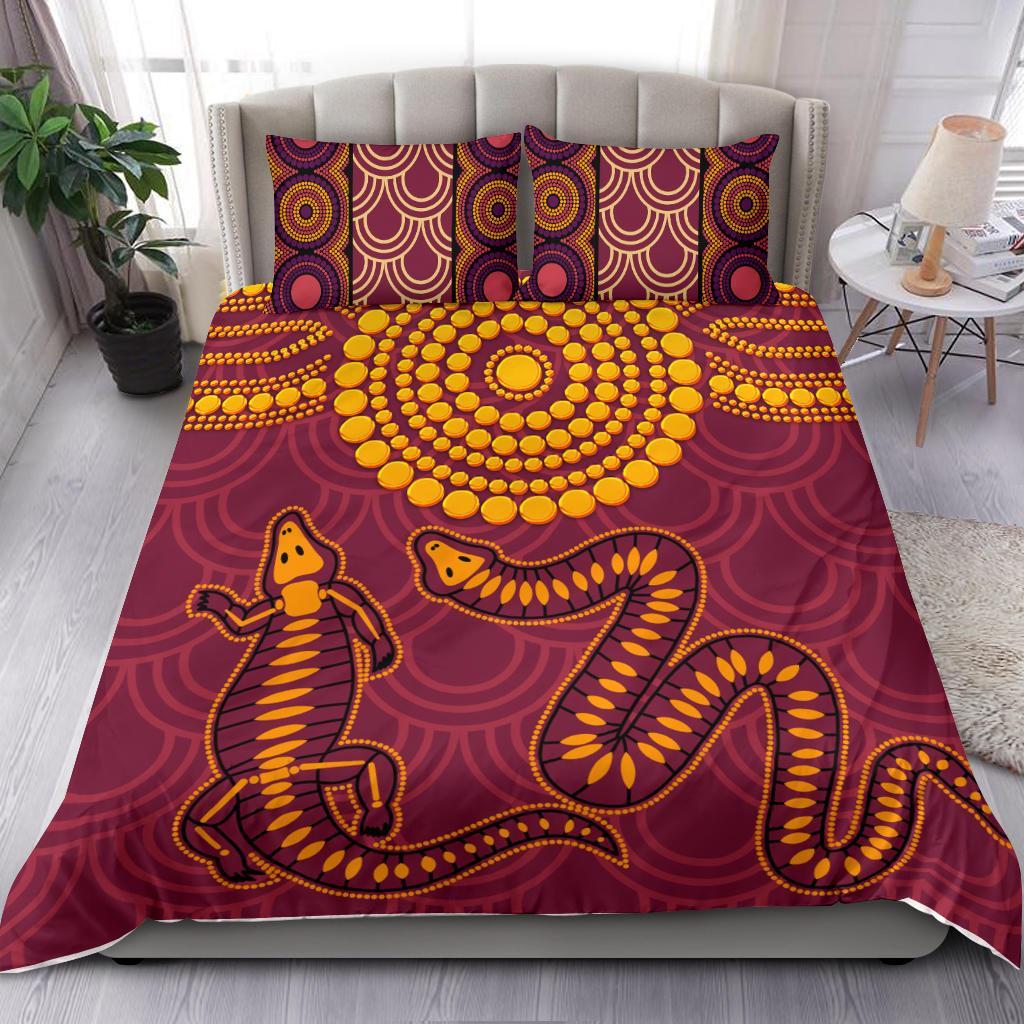 Aboriginal Bedding Set - Aboriginal Snake And Alligator - Vibe Hoodie Shop