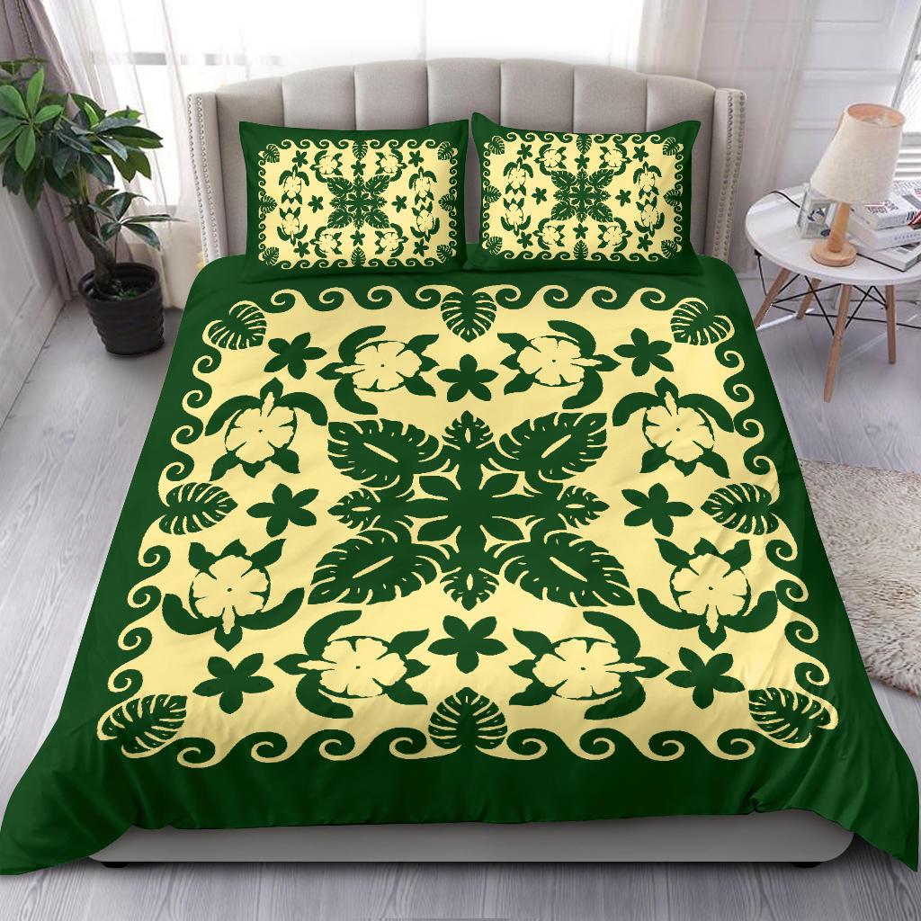 Turtle with Hibiscus Royal Bedding Set Green - Vibe Hoodie Shop