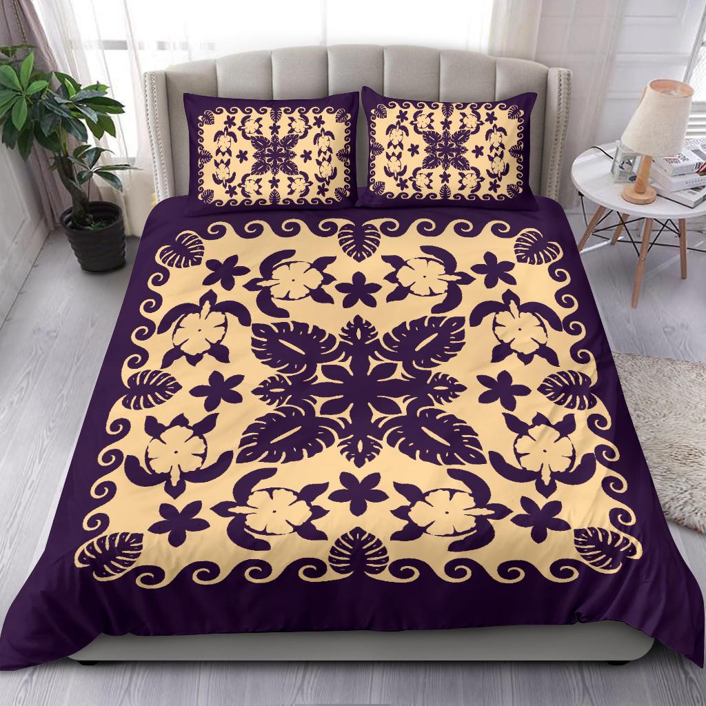 Turtle with Hibiscus Royal Purple Bedding Set - Vibe Hoodie Shop