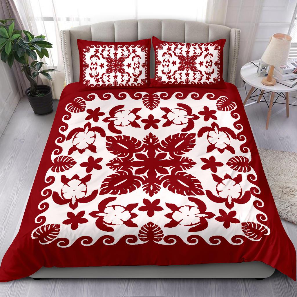 Turtle with Hibiscus Royal Red Bedding Set - Vibe Hoodie Shop