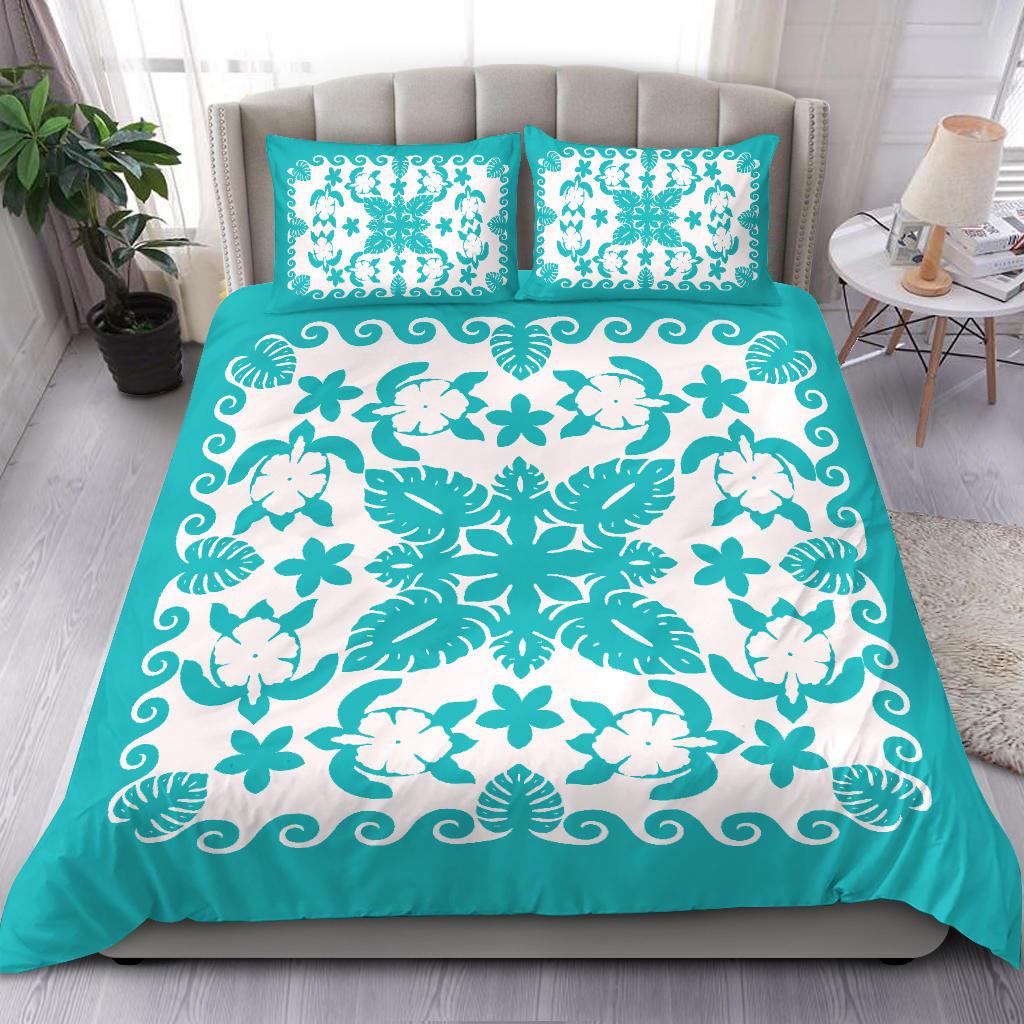 Turtle with Hibiscus Royal Turquoise Bedding Set - Vibe Hoodie Shop