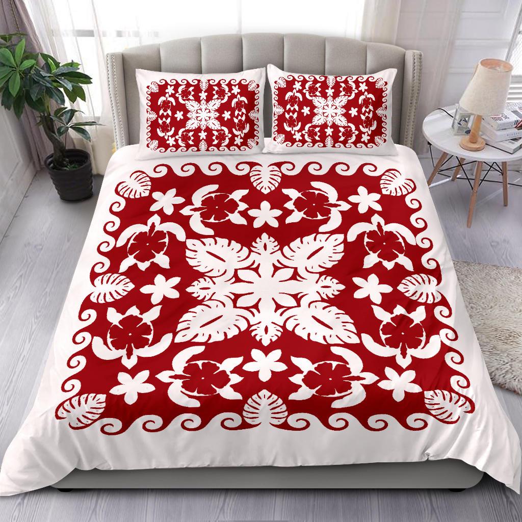 Turtle with Hibiscus Royal White Bedding Set - Vibe Hoodie Shop