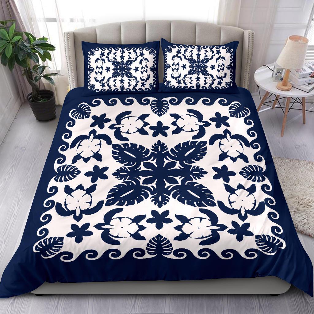 Turtle with Hibiscus Royal Navy Bedding Set - Vibe Hoodie Shop