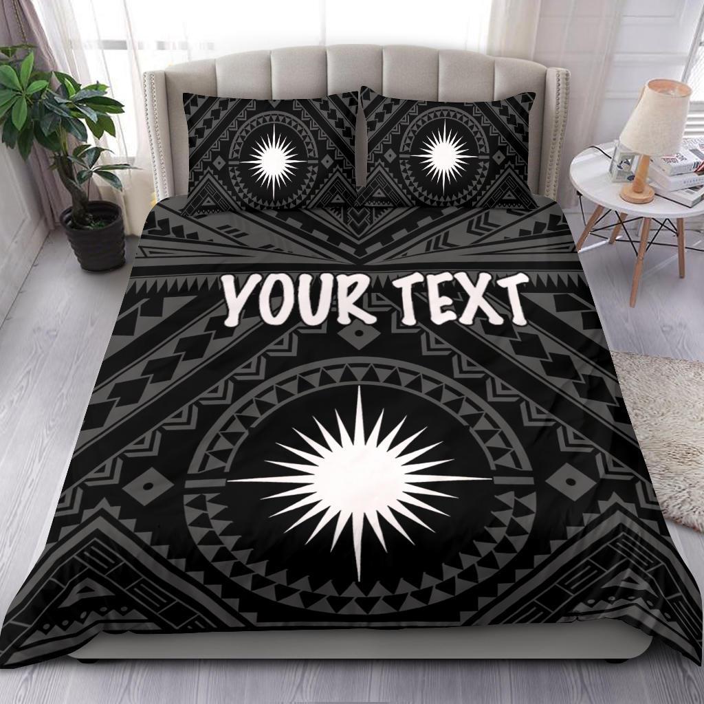 Marshall Personalised Bedding Set - Marshall Seal With Polynesian Tattoo Style (Black) - Vibe Hoodie Shop