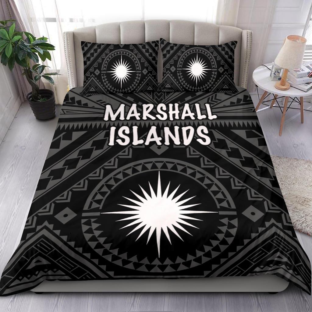 Marshall Bedding Set - Marshall Seal With Polynesian Tattoo Style (Black) - Vibe Hoodie Shop