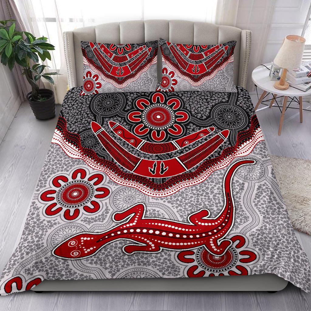 Aboriginal Bedding Set - Indigenous Boomerang and Lizard Art - Vibe Hoodie Shop