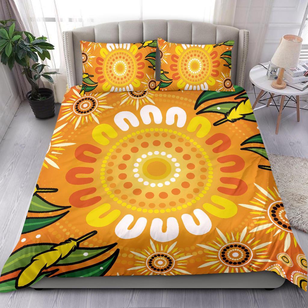 Aboriginal Bedding Set, Indigenous Circle Leaf Patterns - Vibe Hoodie Shop