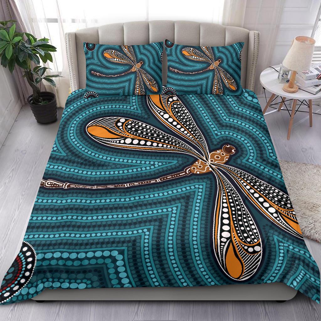 Aboriginal Bedding Set, Indigenous Dragonfly - Vibe Hoodie Shop