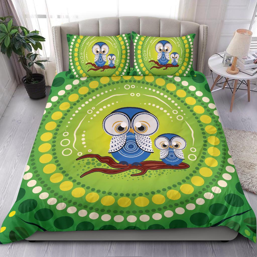 Aboriginal Bedding Set, Indigenous Owl - Vibe Hoodie Shop