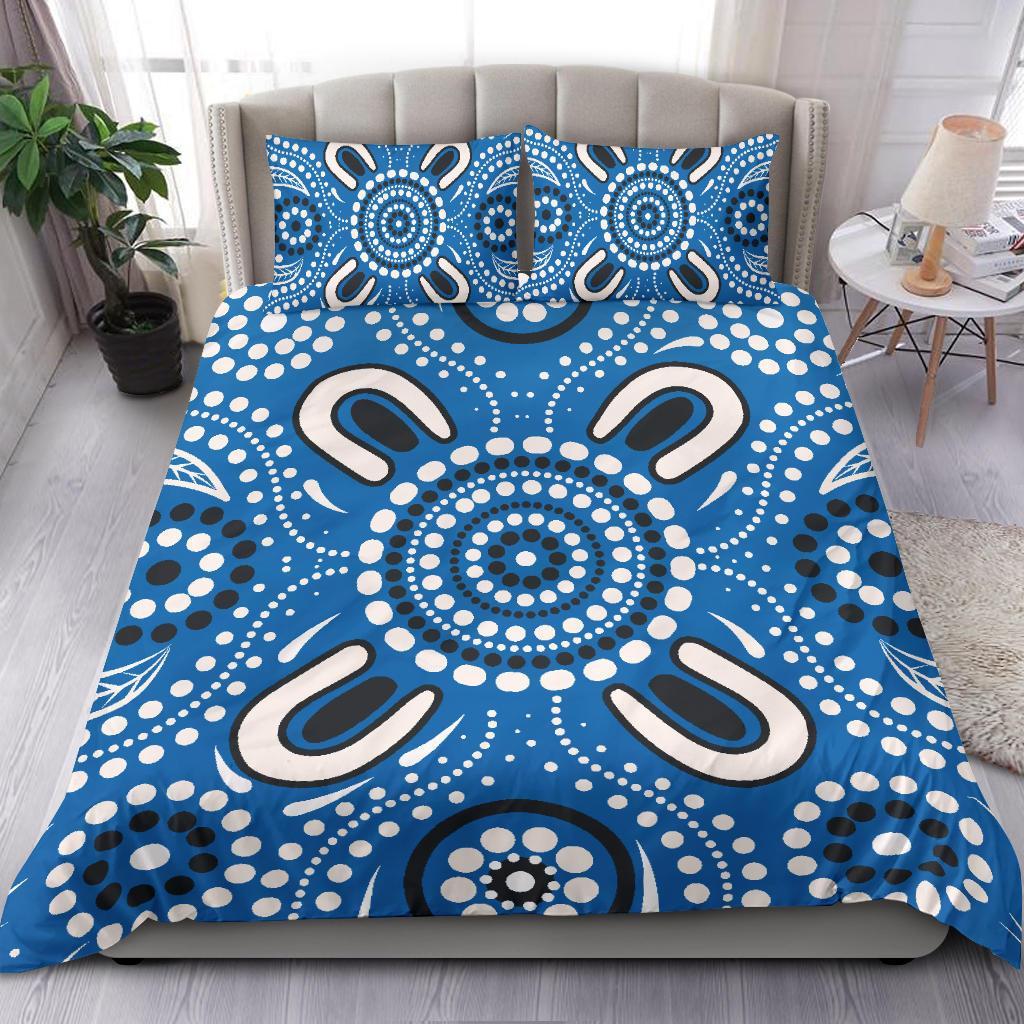 Aboriginal Bedding Set, Indigenous Circle Dot Painting Blue Color - Vibe Hoodie Shop