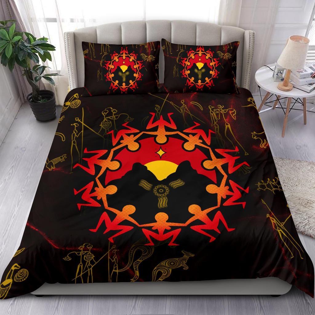 Aboriginal Bedding Set - Australia Map and Indigenous Flag - Vibe Hoodie Shop