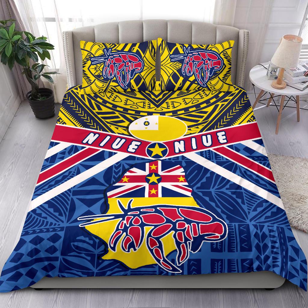 Niue Rugby Bedding Set Polynesian Crab Map - Vibe Hoodie Shop
