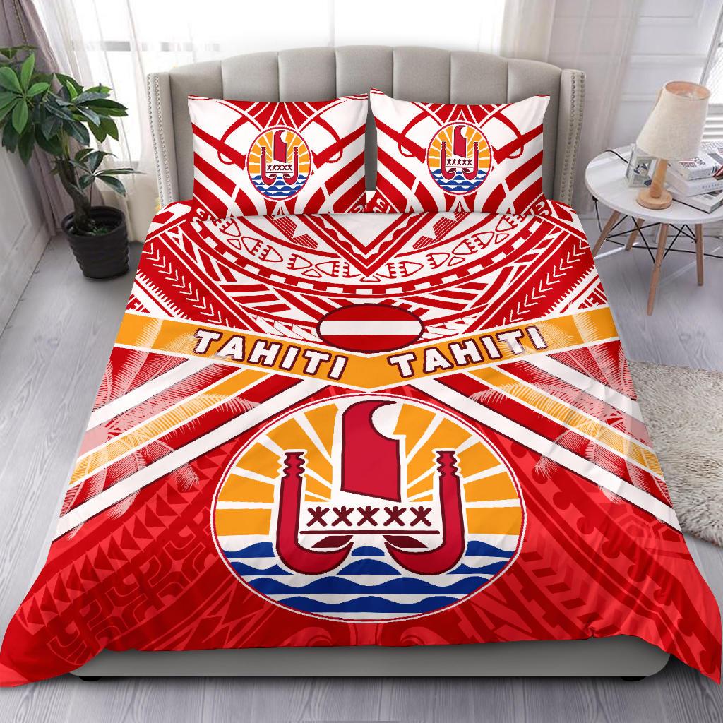 Tahiti Rugby Bedding Set Polynesian Coat Of Arms and Flag - Vibe Hoodie Shop