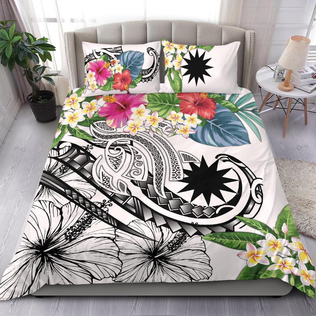 Nauru Polynesian Bedding Set - Summer Plumeria (White) - Vibe Hoodie Shop