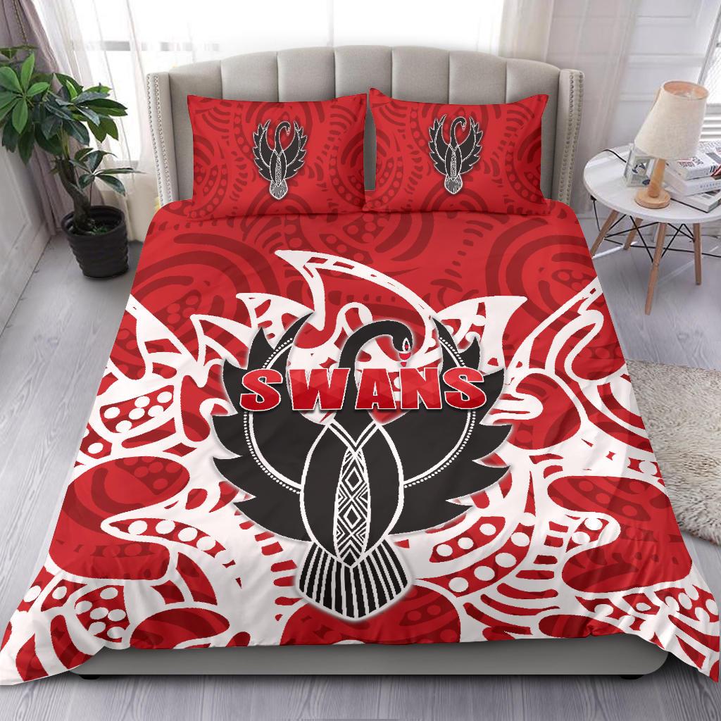 Sydney Bedding Set Simple Indigenous Swans - Vibe Hoodie Shop