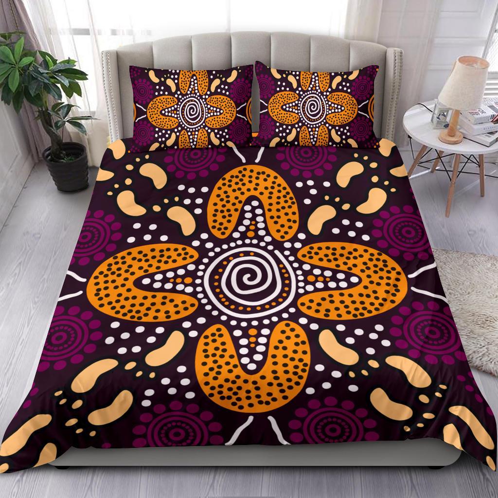 Aboriginal Bedding Set - Flowers Dot Panting Art - Vibe Hoodie Shop