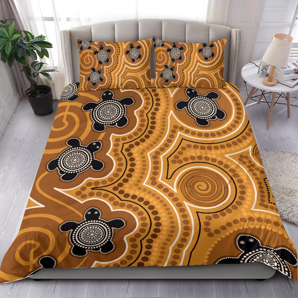 Aboriginal Bedding Set - Indigenous Turtle Gold Version - Vibe Hoodie Shop