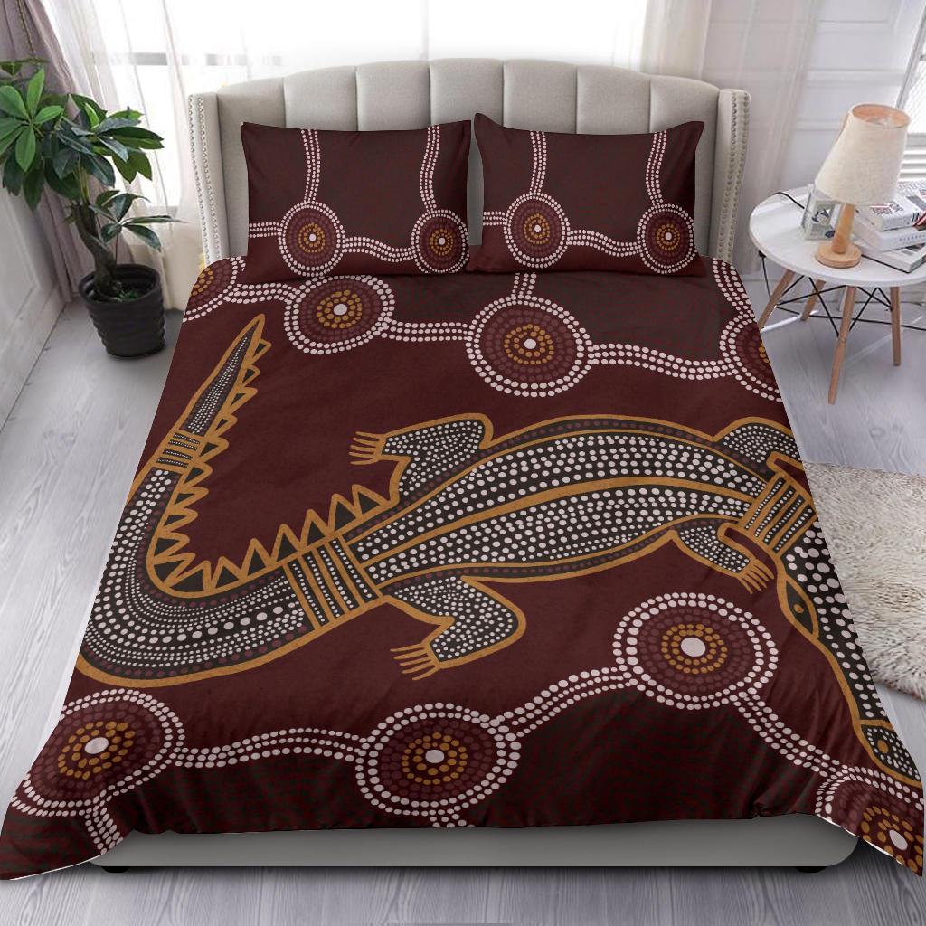 Aboriginal Bedding Set - Indigenous Crocodile Brown Color - Vibe Hoodie Shop