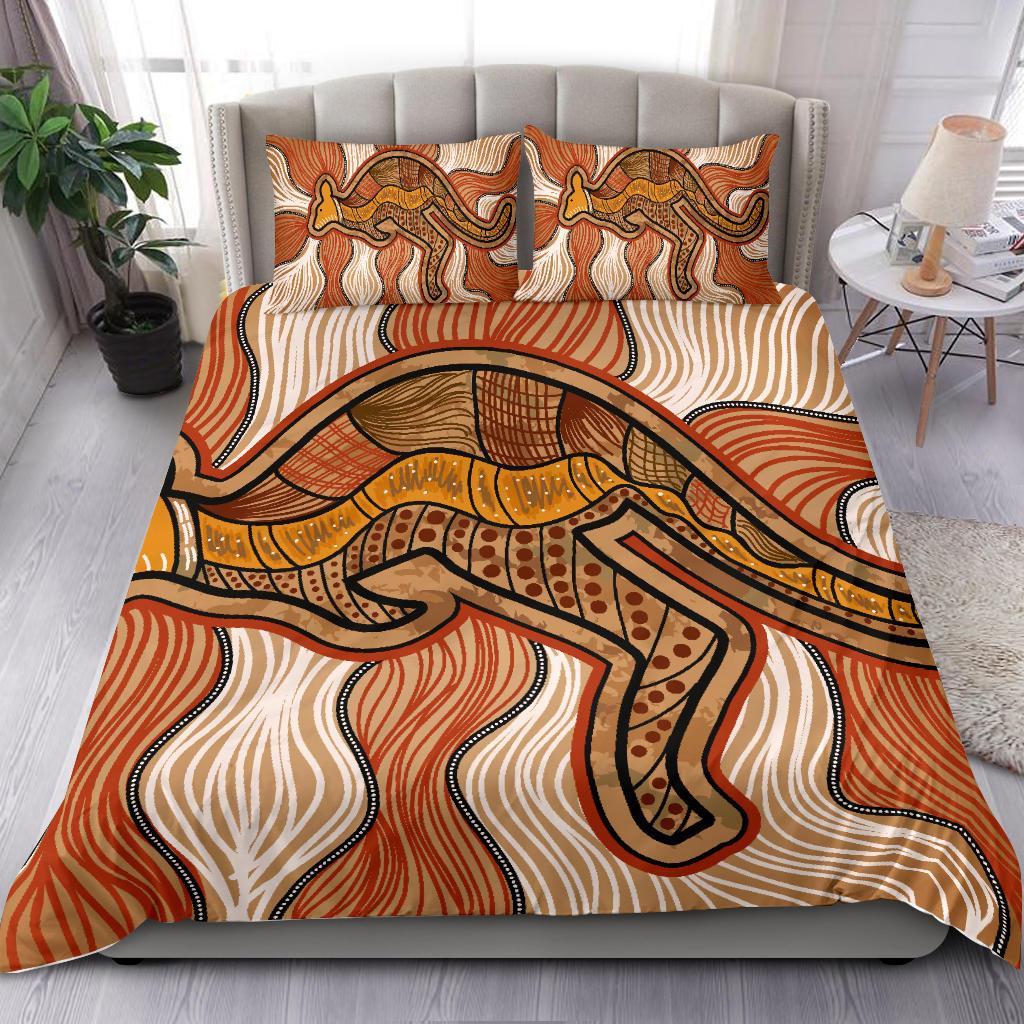 Aboriginal Bedding Set - Indigenous Kangaroo Vintage Stye - Vibe Hoodie Shop