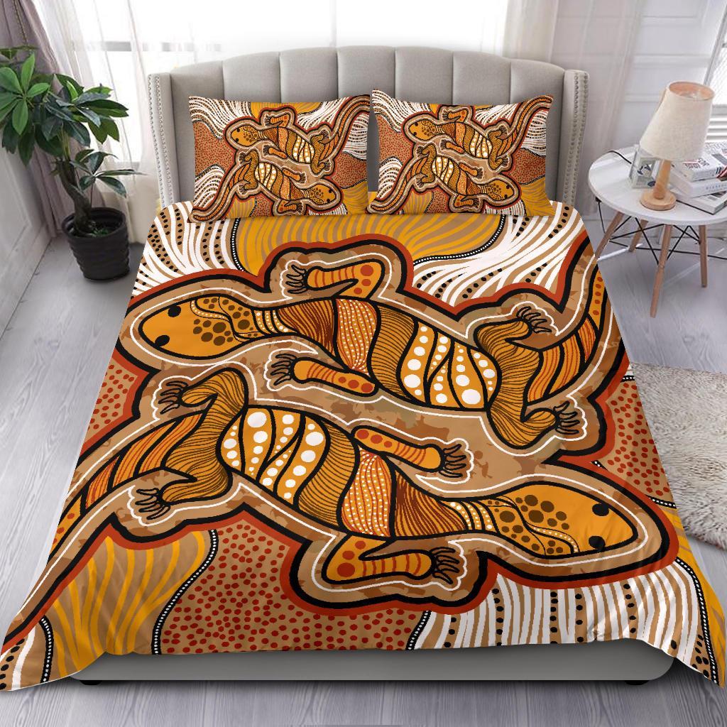 Aboriginal Bedding Set - Indigenous Two Lizard Vintage Stye - Vibe Hoodie Shop